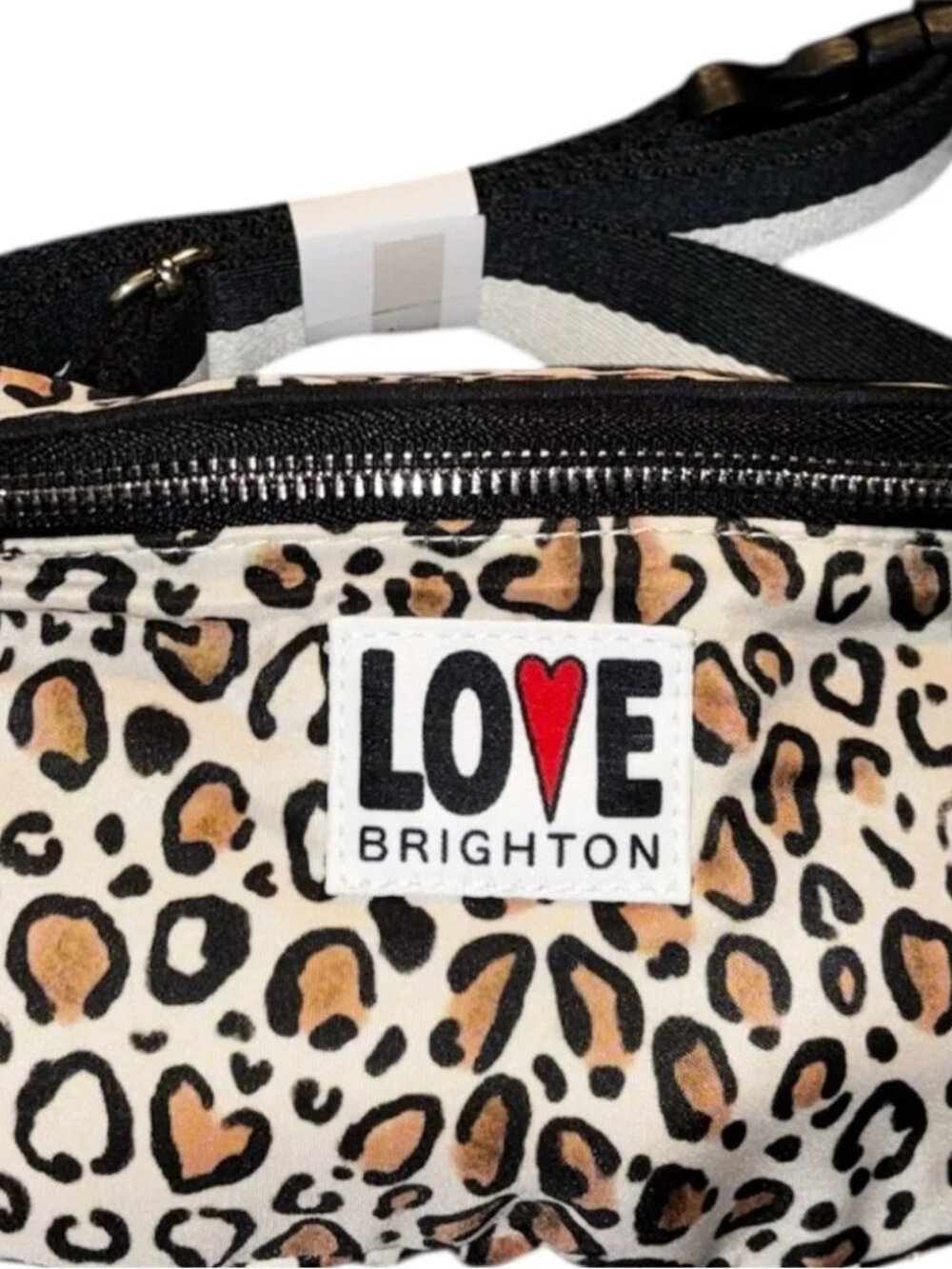 Brighton Wild Cat Leopard Print Belt Bag Crossbody LOVE Patch NWT - Picture 5 of 6